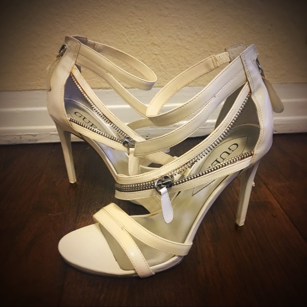 Guess white strappy heel 6.5